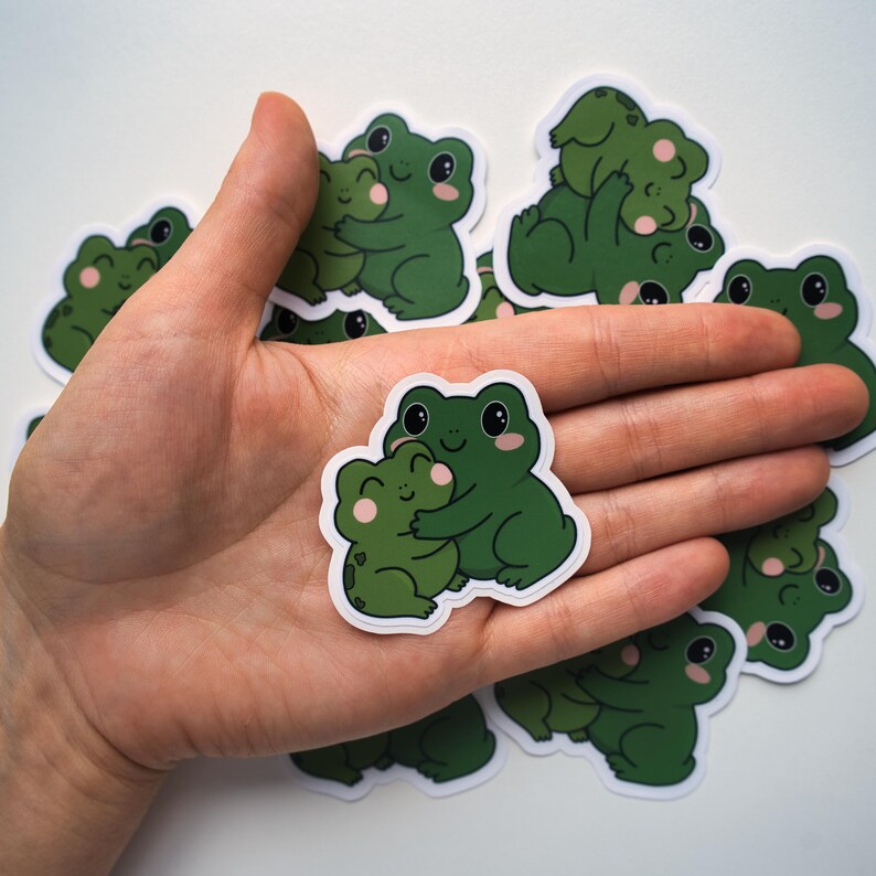 Cute Frog Hug Sticker – Kawaii Handmade Frogcore Aesthetic – Matte ...