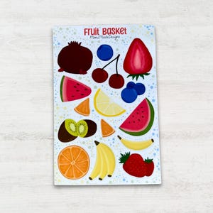 Cute Summer Fruits Stickers – Handdrawn “Fruit Basket” Sheet in Pastel Colors, Matte Paper, for Journaling & Crafting