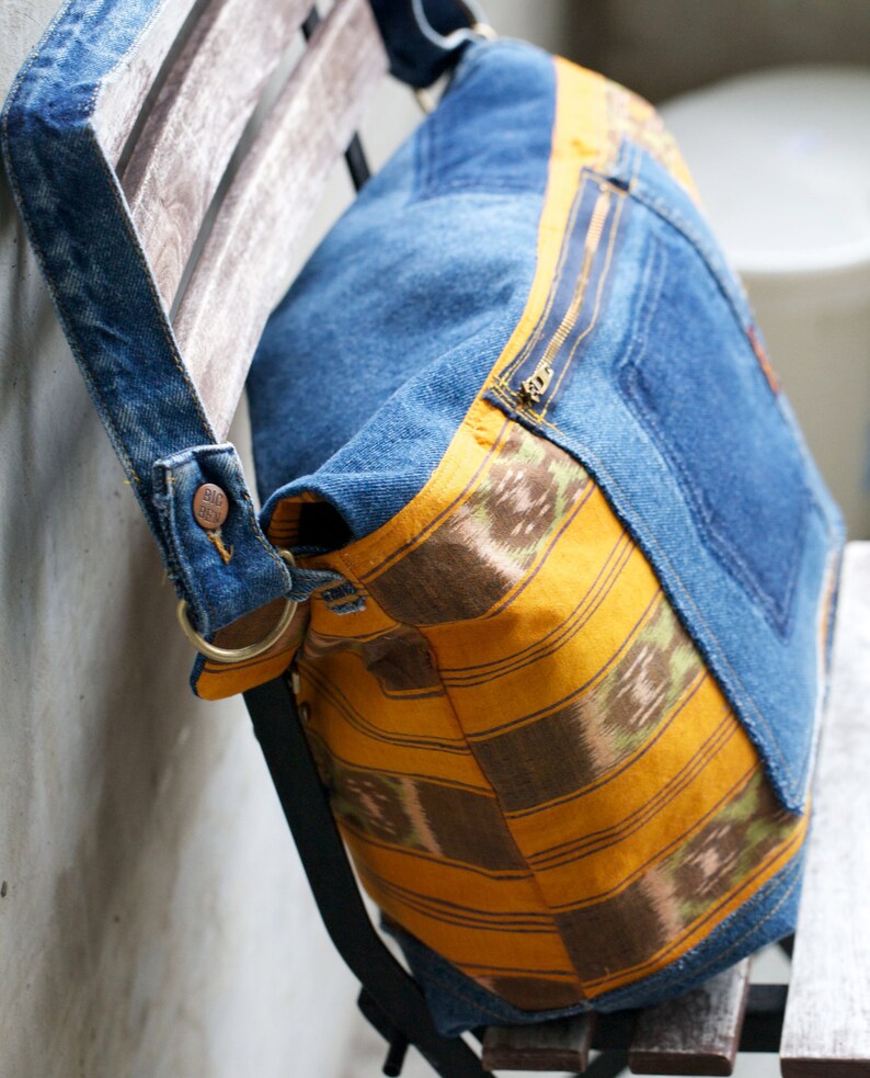 Messenger Bag Made From Balinese Ikat and Recycled Denim With Etsy