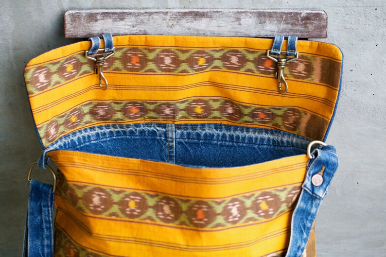Messenger Bag Made From Balinese Ikat and Recycled Denim With Etsy