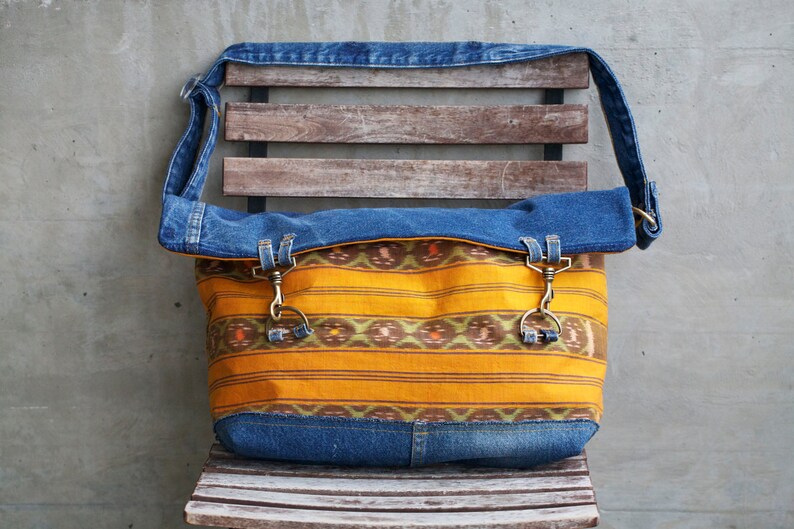 Messenger Bag Made From Balinese Ikat and Recycled Denim With Etsy