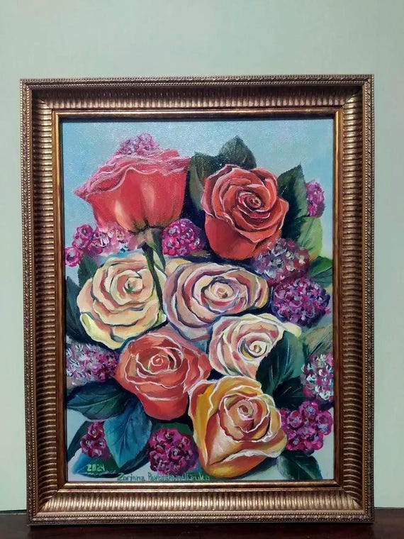 Vibrant Rose Bouquet Explosion - Original Oil Painting, Ukrainian Vibrant Rose Bouquet Explosion - Original Oil Painting, Ukrainian