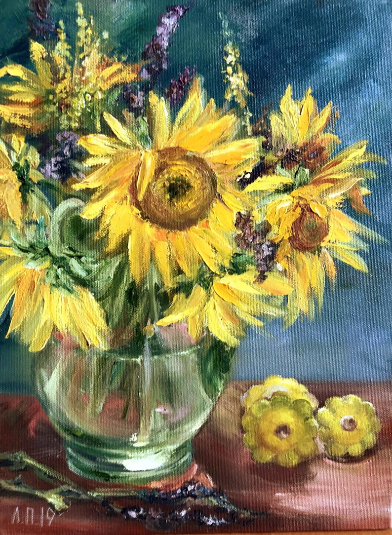 sunflowers-original-oil-painting-on-canvas-still-life-16x12-in