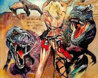 Origineel olieverfschilderij op canvas: boslandschap, moderne kunst (40 x 30 cm) vrouw