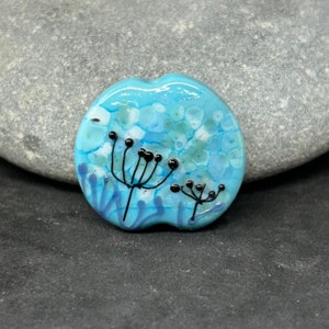 Large lentil focal bead, handmade lampwork bead, seed heads
