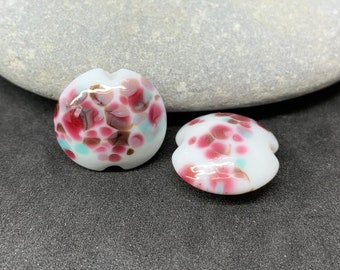 Handmade lampwork bead pair, pretty pink speckles