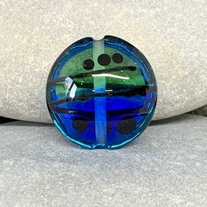 Lampwork Focal Bead, blue green lentil