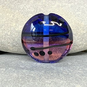 Lampwork Focal Bead, blue mauve lentil