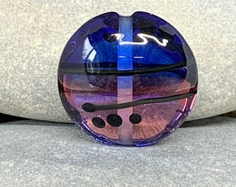 Lampwork Focal Bead, blue mauve lentil