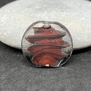 Large lentil focal bead, handmade lampwork bead, burgundy swirl