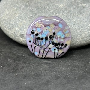 Large lentil focal bead, handmade lampwork bead, seed heads