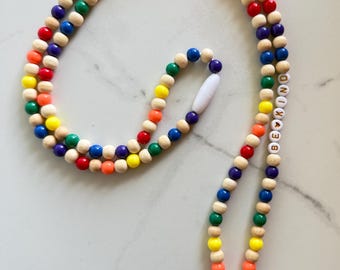 Rainbow Beaded Lanyard "Be Kind" Teacher Badge Holder with Breakaway Clasp