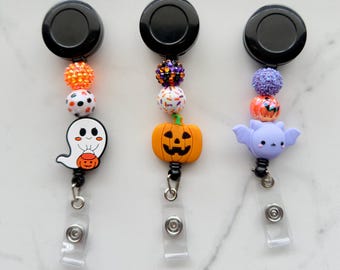 Halloween Badge Reel, Ghost, Pumpkin, Bat - Retractable ID Holder