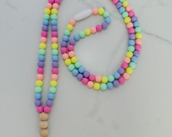 Pastel Rainbow Beaded Lanyard, Breakaway ID Badge Holder