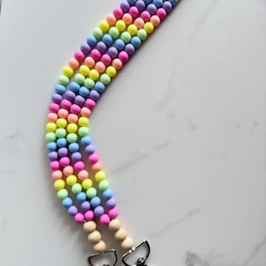 Pastel Rainbow Beaded Lanyard, Acrylic and Wood Beads, Cute ID Badge Holder for Teachers, Nurses, Office, Breakaway Safety Clasp