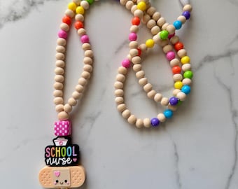 School Nurse Lanyard, Beaded Nurse Badge Holder, Cute Nurse Gift, Colorful Lanyard, Teacher Lanyard, Back to School Nurse Accessories