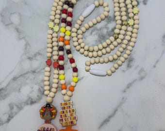 Thanksgiving Beaded Lanyard: Fall Teacher Gift, Turkey & Pumpkin Charms
