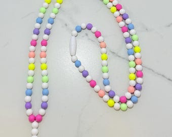 Colorful Beaded Lanyard: Acrylic Pastel Badge Holder Necklace