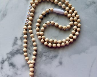 Personalized Wood Beaded Lanyard | Gold Spacers, Teacher Gift | Teacher Appreciation | Office Accessory | Neutral Beaded Lanyard