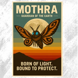 Mothra Poster, Japanese Anime Wall Art, Godzilla Poster, Japandi Art