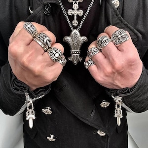 925 Silber Anhänger, Gothic Silber Charme, Chrom Herzen Stil Schmuck, Sterling Silber Halskette Anhänger, Vintage Kreuz Anhänger Silberschmuck