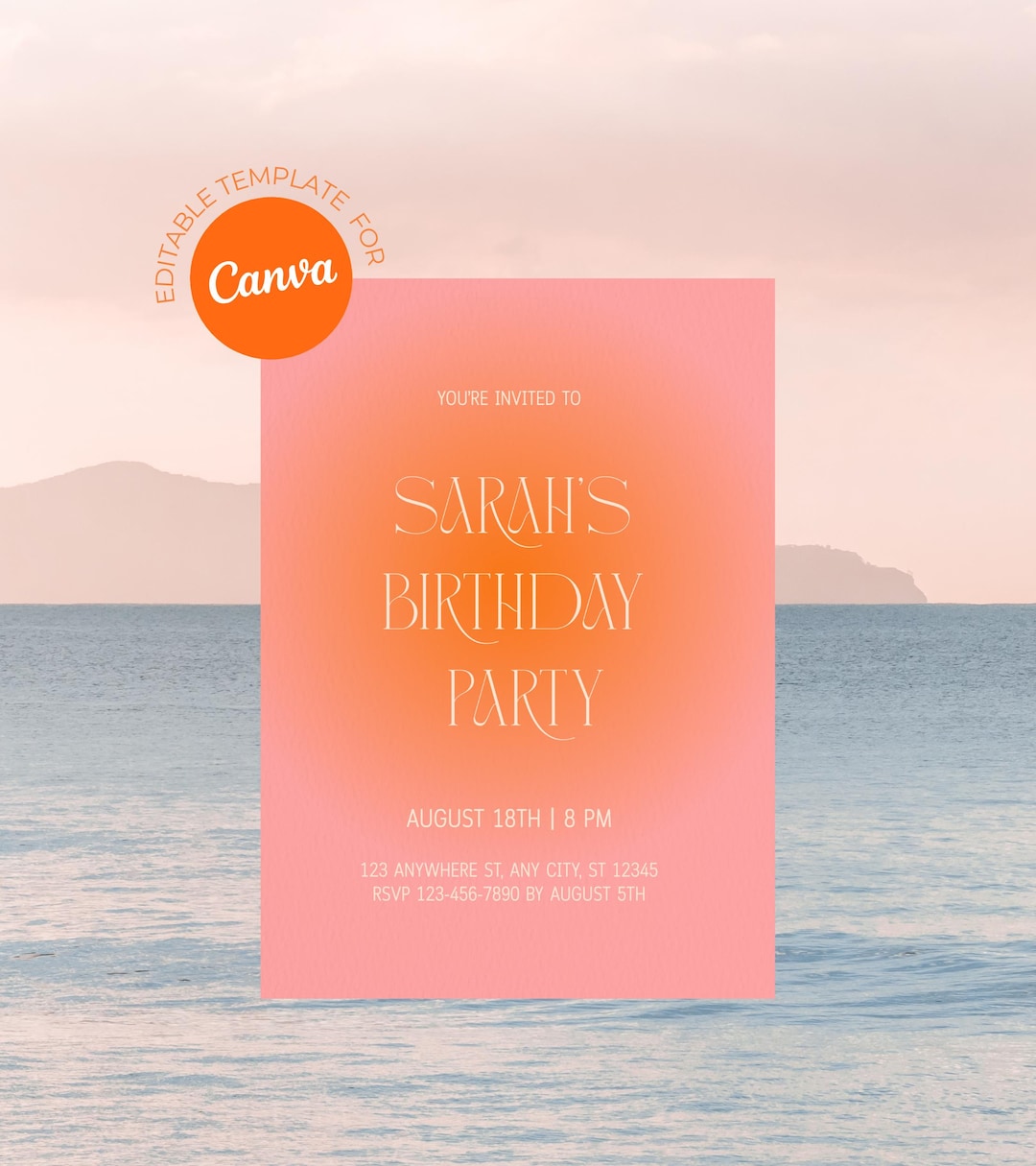 Pink Ombré Birthday Invitation Template Trendy Aura Design (canva