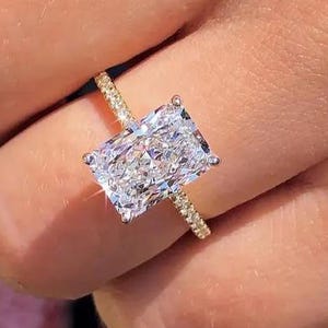 3 CT Radiant Cut Moissanite Engagement Ring Radiant Hidden Halo Diamond Ring 14K Gold Wedding Ring Anniversary Ring For Women Proposal Ring