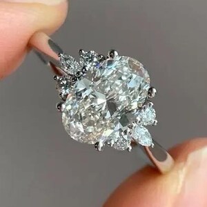 2 Carat Moissanite Cluster Engagement Ring Moissanite Diamond 14K White Gold Wedding Ring Oval Diamond Anniversary Ring Gift For Women