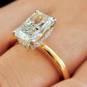 3 CT Radiant Cut Moissanite Engagement Ring 14K  Solid Gold Wedding Ring Radiant Diamond Hidden Halo Solitaire Ring Anniversary Gift For Her