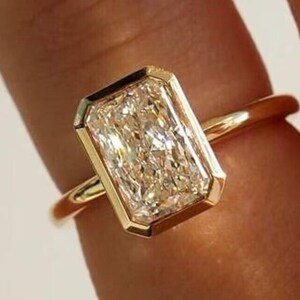 Bezel Set 3 CT Radiant Cut Moissanite Engagement Ring Radiant Diamond Wedding Ring 14K Solid Gold Ring For Women Anniversary Gift For Her