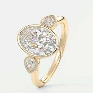 Drei Stein 3 CT Oval Cut Moissanit Diamant Ring Oval Lünette Set Verlobungsring 14K Gold Ehering für ihren Trilogy Ring Jubiläumsring