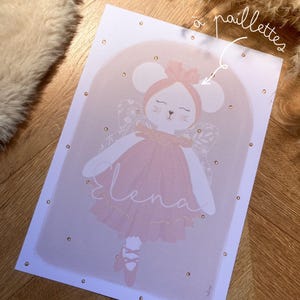 Lili die Maus Poster anpassbare Illustration Dekoration Babyzimmer Kind Poster Geschenk Mädchen Mädchen Glitzer rosa Ballerina