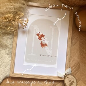 Póster de niñera con monograma de flores bohemias en terracota, idea original de regalo para fin de curso, guardería, cuidador de niños, póster de bienvenida para bebé.