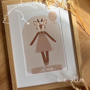 affiche Louisa illustration personnalisable décoration chambre de bébé enfant biche poster idée cadeau  fille bichette naissance paillettes
