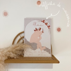 Anpassbares Geburtsplakat Sonia Illustration Boho Canage Blumen Geburtsgeschenkidee Baby Kinderzimmer Dekoration Terrakotta