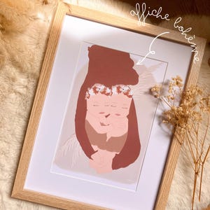 Plakat Zwei Herzen süße Illustration Boho Zwillinge Babyzimmer Dekoration Kinderplakat Geburtsgeschenk Terrakotta Pampas