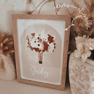 Póster personalizable con ilustración de Alma, ramo bohemio de flores de terracota, ideal para decorar habitación infantil, idea de regalo para mujer, mamá, boda.