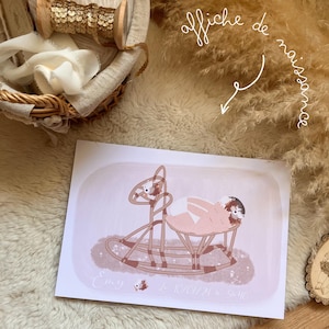Póster de nacimiento personalizable con ilustración de Elena, estilo bohemio, con flores de caña de ratán, ideal como regalo de nacimiento, decoración para habitación de bebé y niño.