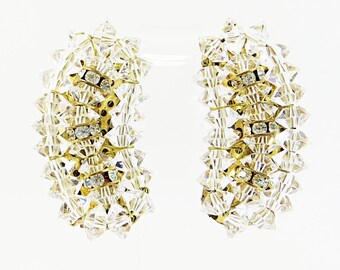 Orecchini a clip anni '50, modello "Paisley" color oro con strass di cristallo, orecchini vintage non forati.