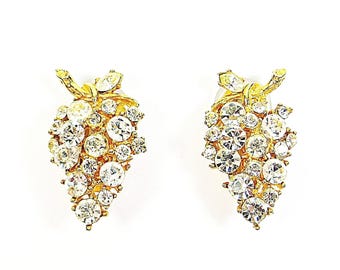 Orecchini a clip anni '80, orecchini vintage non forati con strass di cristallo color oro
