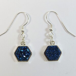 Druzy Earrings, Little Dark Blue Druzy Silverplated Earrings with 925 Sterling Silver Fittings image 1