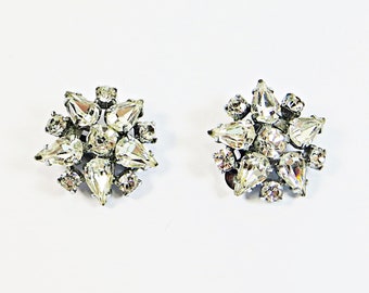 1980s Crystal Clip On Earrings, Gorgeous Vintage 'Something Old' Sparkling Crystal Rhinestone Wedding Bridal Non Pierced Earrings