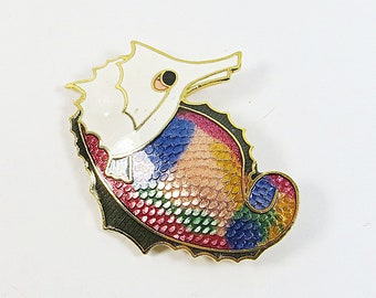 1980s Enamel SeaHorse Pin Brooch, Beautiful Multicolour Vintage Brooch in Lovely Vintage Condition, Seahorse Enamel Brooch Pin Jewellery