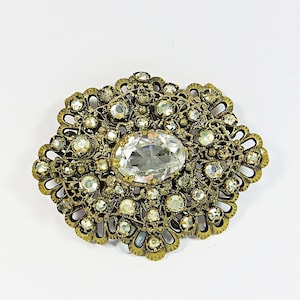 1910-20s Filigree Brooch, Vintage Czech Bohemian Foil Backed 1910-20s Filigree Brooch, Vintage Czech Bohemian Foil Backed