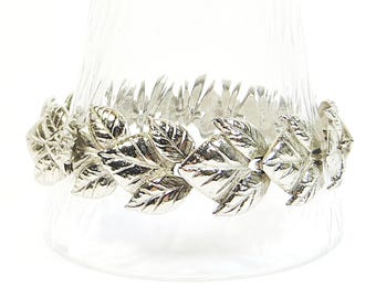 Bracciale a foglie anni '60 e '70, bracciale vintage a maglie articolate in argento con chiusura nascosta