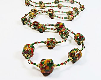 1920-30s Necklace, Restrung and Remodelled Vintage Bohemian Czech Multi Coloured Upcycled Necklace, Fantastic Handmade Glass Beads