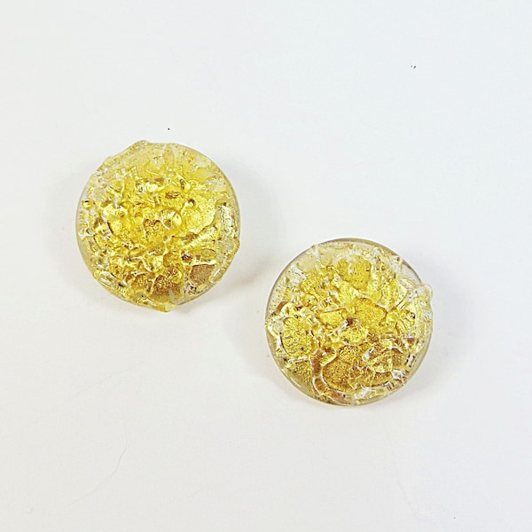 Vintage Murano Clip Earrings, Butler & Wilson Non Pierced Venetian Glass Tactile Non Pierced Earrings w 24kt Yellow Goldfoil