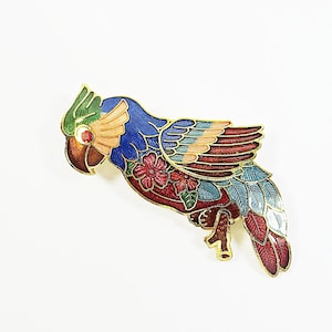 1980s Enamel Parrot Brooch, Vibrant Multicolour Vintage Goldtone Brooch in Lovely Vintage Condition, Lovely Vintage Gift