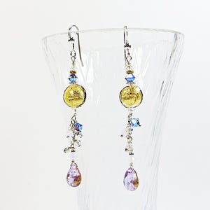 Murano Earrings, 24kt Goldfoil Venetian Glass Beads Earrings, Sterling Silver, Genuine Swarovski Crystal and Czech Glass Handmade Earrings