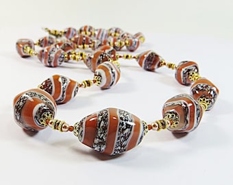1930-40s Czech Bohemian Art Glass Beads Necklace, Gorgeous Restrung and Remodelled Vintage Handmade Glass Beads Necklace
